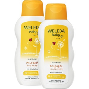 WELEDA Baby Calendula Pflegeöl 200ml parfümfrei Babyöl Sesamöl vegan(Baby Pflegeöl DUO)